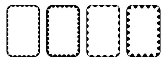 Set of rectangle photo or picture frames with wavy inner borders. Retro vignettes collection. Wiggly text box frameworks. Decoration design elements isolated on white background. illustration vector