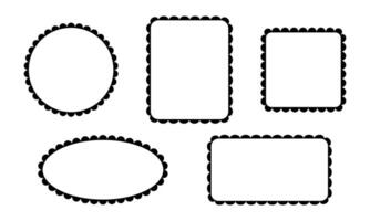 Set of round, square, rectangle and oval frames with wiggly borders. Tags, labels, stickers, text boxes templates with scallop edges isolated on white background. graphic illustration vector