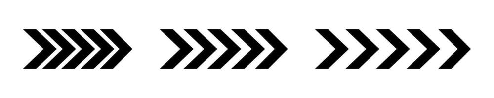 Set of black chevron arrows. Repeated V shaped stripes. Road caution, army, military, navigation signs isolated on white background. Pointer, next, downloads symbols. graphic illustration vector