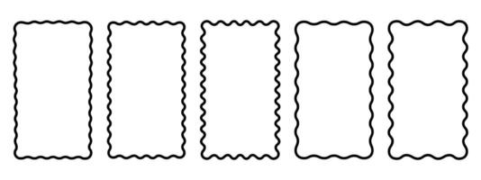 Set of rectangle frames with wavy edges. Rectangular shapes with wiggly borders. Picture or photo frames, empty text boxes, tags, labels isolated on white background. graphic illustration vector