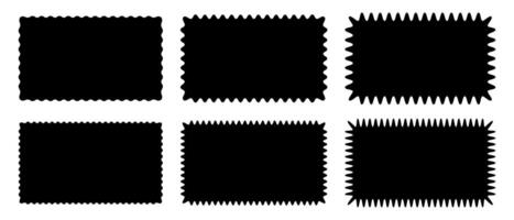 Set or rectangle shapes with wiggly borders. Empty tag, price sticker, stamp, sale coupon, promo code label templates with wavy edges isolated on white background. flat illustration vector