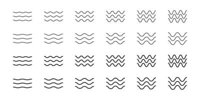Set of wave icons. Ocean, sea, river, lake, water symbols. Air, wind, flow, stream pictograms. Undulate parallel horizontal black lines signs vector