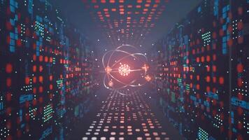 Abstract system of quantum computing, the future supercomputer technology, 3d rendering video