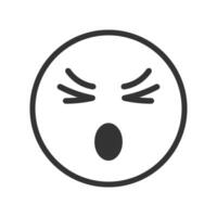 Face with confounded emotion, closed eyes, open mouth and scrunched mimicry. Dizzy, grumpy, unhappy, sad emoticon icon isolated on white background vector