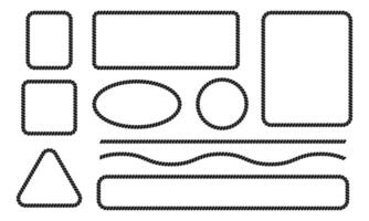 Set of rope or cord frames and borders. Rectangle, circle, oval, square, triangle shapes with thread or cable texture. Design elements in sailor, marine, sea, nautical style. flat illustration vector