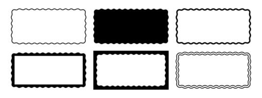 Set of rectangle frames with wiggly edges. Rectangular shapes with undulated borders. Picture or photo frames, empty text boxes, tags or labels scrapbook wavy elements. graphic illustration vector