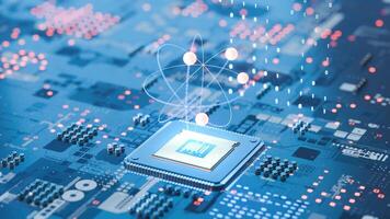 Abstract system of quantum computing, the future supercomputer technology, 3d rendering video