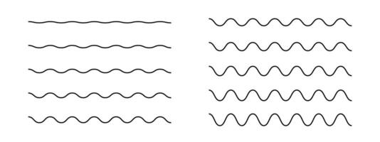 Set of horizontal wavy lines. Simple undulate borders. Sine, water, fluid, air or wind symbols isolated on white background. River, sea, lake or ocean signs. outline illustration vector