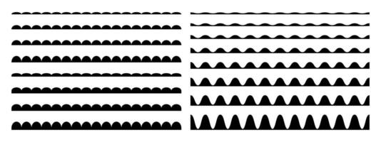 Wiggly borders, scallop stripes, wavy dividers, undulated strokes, curvy brushes isolated on white background. Seamless squiggle pattern. Winding decorative elements. graphic illustration vector