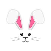 Cute bunny muzzle with bended ears, eyes, nose, mouth and whisker. Decoration element for Easter party, photo shoot, greeting or invitation card, celebration banner. flat illustration vector