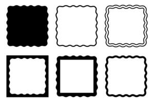 Set of different square frames with wiggly edges. Rectangular shapes with squiggly borders. Picture or photo frames, empty text boxes, tags or labels scrapbook elements. graphic illustration vector