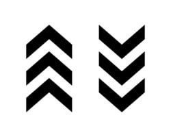 Black up and down chevron arrows. Ornament with repeated V shaped stripes. Road caution, military, navigation signs isolated on white background. flat illustration vector