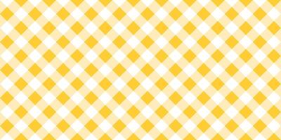 Picnic plaid texture. Diagonal gingham pattern with yellow and white squares. Tablecloth, oilcloth, basket napkin, blanket, handkerchief, kitchen towel print. Flannel, linen or cotton material design vector
