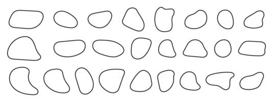 Set of irregular organic forms, pebble stone shapes, deformated blobs, liquid ink spots, distorted bubbles textures isolated on white background. Trendy asymmetric figures vector