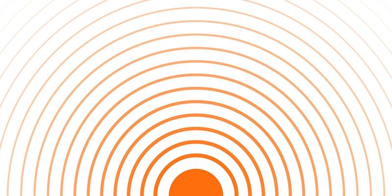 Orange concentric circles banner. Radial pattern. Sun, sunlight, sunrise, sunset, sunburst background. Ripples, impact, sonar waves, epicenter, radar signal, target wallpaper