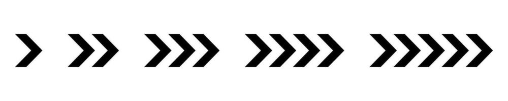 Set of black chevron arrows. Repeated V shaped stripes design. Motion, download, road caution, army insignia, military or navigation signs isolated on white background. flat illustration vector