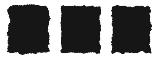 Set of jagged paper textures. Black rectangle shapes with ripped edges. Empty ragged text box, label, tag, patch, collage element templates vector