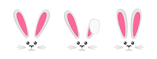 Set of cute bunny muzzles with ears, eyes, nose, mouth and whisker. Decoration elements for Easter party, photo shoot, greeting or invitation card, celebration banner vector
