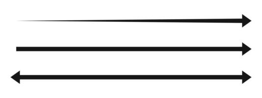Long straight arrow and double arrow icons. Black horizontal pointer, direction, position or location and width signs vector