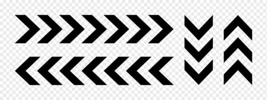 Set of horizontal and vertical chevron arrows. Ornaments with repeated V shaped stripes. Road, military, army, pointer, navigation left and right, up and down signs vector
