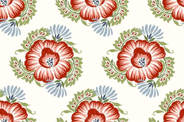Ikat floral seamless pattern on white background