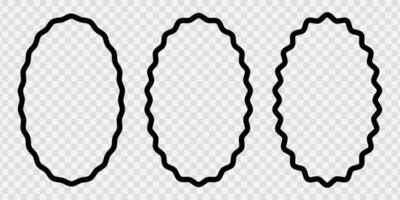 Set of oval photo or picture frames with wiggly borders. Vignette shapes with squiggly, wavy, undulated, serrated borders isolated on white background. graphic illustration vector