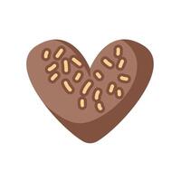 Heart shaped chocolate candy in mocha mousse color with sprinkles in flat style. Ideal for theme of love, romance and dessert. Great for Valentines Day and festive design. vector