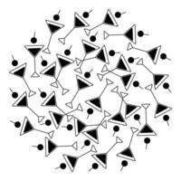 Hand drawn Triangular Cocktail glasses. Black and white Circle background idea in trendy minimalist. Isolated illustration Thematic Cards, posting, blog, banner, label or web promo leaflet, tag vector