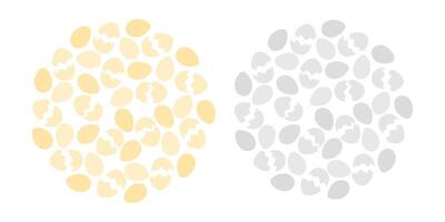 Cracked eggshell and Eggs Circle Background in trendy monochrome gold and grayscale. Eggs background. Isolated illustration Thematic cards, prices, label or web promo banner, leaflets, booklet vector