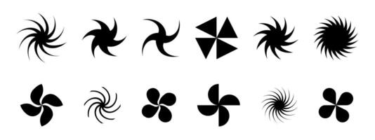 Round swirl, spin, spiral icons. Fan, propeller, pinwheel toy, windmill signs. Flow, vortex, vertigo, tornado symbols isolated on white background. graphic illustration vector