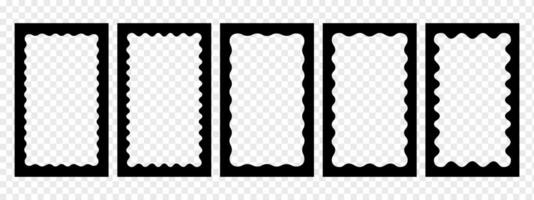 Set of rectangle photo or picture frames with wavy inner borders. Retro vignettes collection. Text box frameworks. Decoration design elements isolated on white background. flat illustration vector