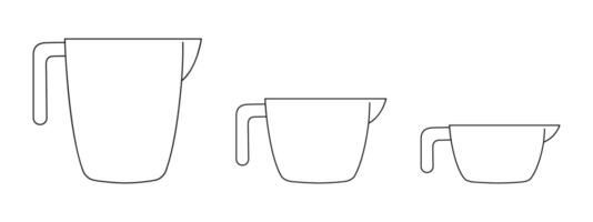 Set of measuring cup icons without capacity scales. Empty liquid containers for cooking isolated on white background. outline illustration vector