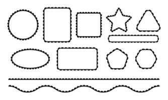 Set of round, square, rectangle, star, triangle and oval frames and borders with wavy edges. Collection of scalloped design elements isolated on white background. graphic illustration vector