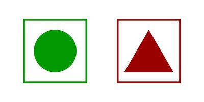 Vegetarian and non-vegetarian symbols. Green dot and red triangle in squares. Vegan and non vegan food labels vector