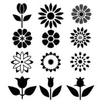 A collection of black and white flowers with a white background. vector