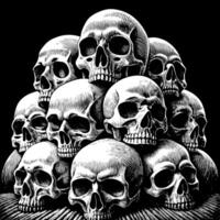 Creepy Artistic Stack of Skulls in Monochrome Design vector