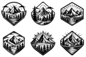 Minimalistic Monochrome Badge Templates Featuring Mountains in Simple Style vector