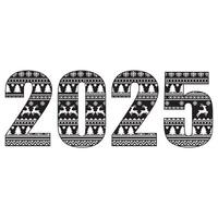 The number 2025 with a Scandinavian pattern. Christmas ornament with reindeer and snowflakes in the traditional Scandinavian style in red on a white background. vector