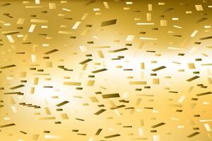 Falling confetti on blurred gradient golden abstract background illustration. Holographic yellow trendy graphic design for greeting card banner poster event celebration flyer party invitation vector