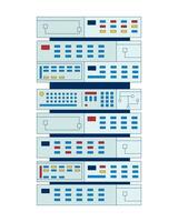 Vertical data server rack with panels and buttons 2D cartoon object. Computing equipment. Digital technology. Storage device isolated element flat clipart on white background. Spot illustration vector