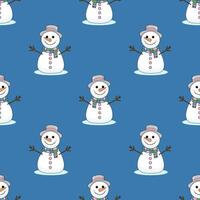 Seamless Christmas pattern with snowmen. Winter pattern for the new year on a blue background vector