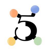 Number 5 decorated with colorful light bulbs. Digit five. Design element for new year, birthday card, anniversary. vector