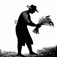A silhouette of a man holding a bundle of wheat vector