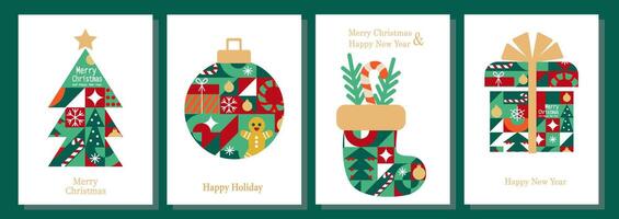 Abstract modern geometric flat style icons. four christmas cards with different designs vector