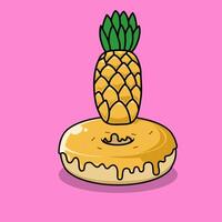 donut with pineapple flavor. donut and fruit combination icon. Food and drink concept icon isolated in flat cartoon style vector