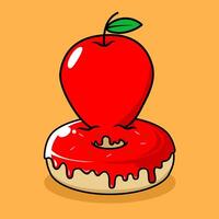 donut with apple flavor. donut and fruit combination icon. Food and drink concept icon isolated in flat cartoon style vector