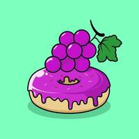 donut with grape flavor. donut and fruit combination icon. Food and drink concept icon isolated in flat cartoon style vector