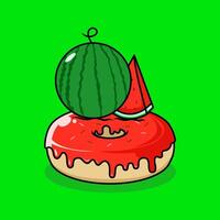 donut with watermelon flavor. donut and fruit combination icon. Food and drink concept icon isolated in flat cartoon style vector