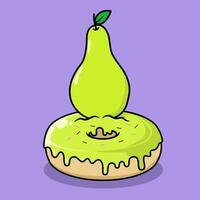 donut with pear flavor. donut and fruit combination icon. Food and drink concept icon isolated in flat cartoon style vector