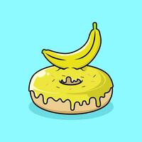 donut with banana flavor. donut and fruit combination icon. Food and drink concept icon isolated in flat cartoon style vector